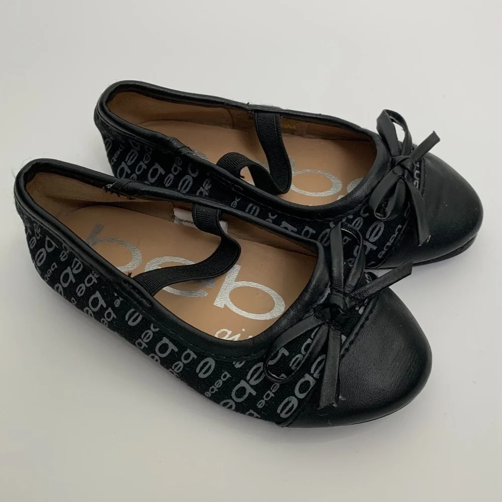 Bebe Girl's Black & Silver Logo Ballet Flats
